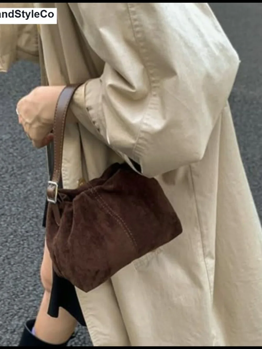 Suede Tote Bag Women Pleated Cloud Handbag Shoulder Crossbody Purse Dumpling Bag